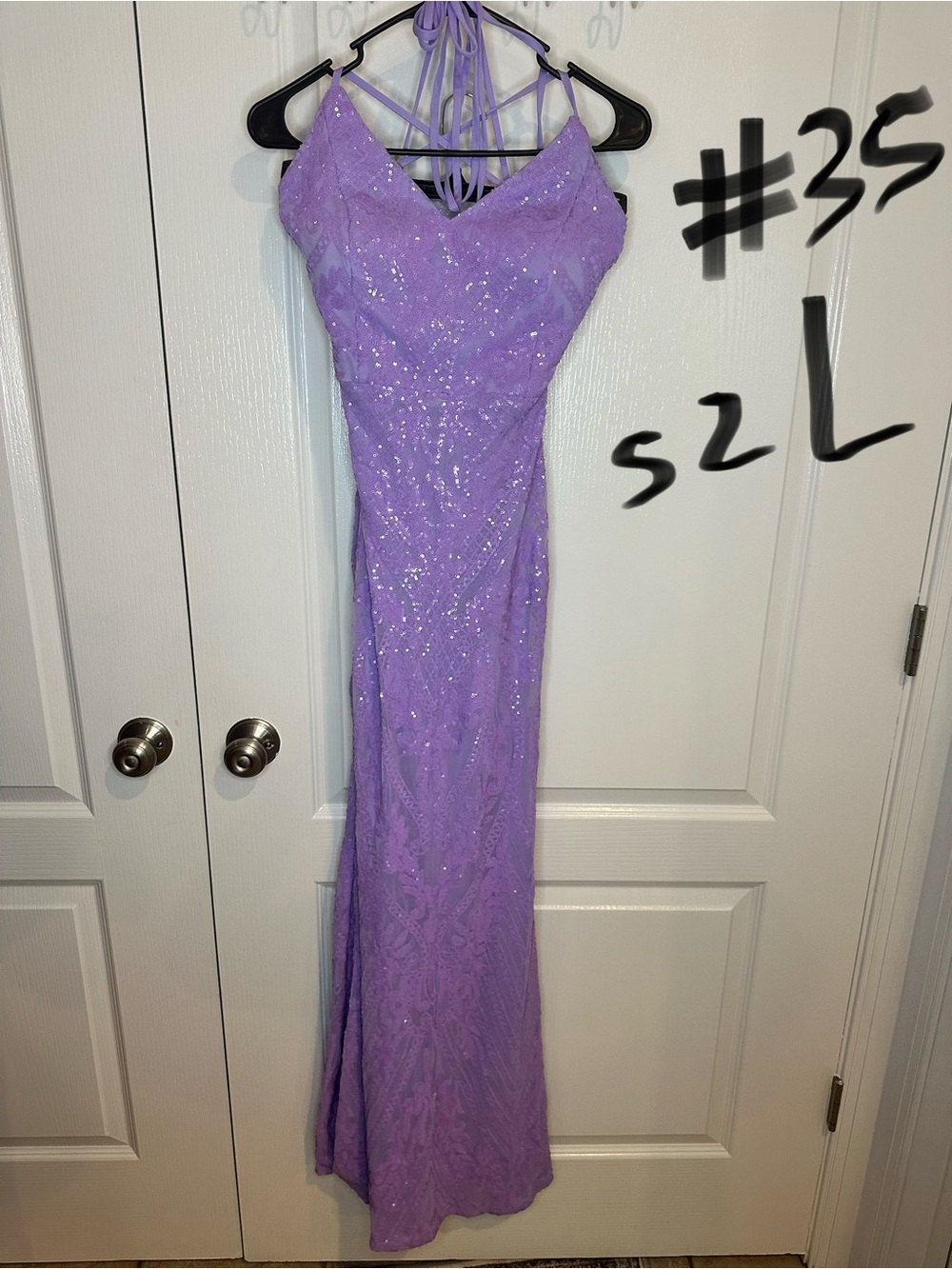 Lavender Sequin Halter Evening Gown